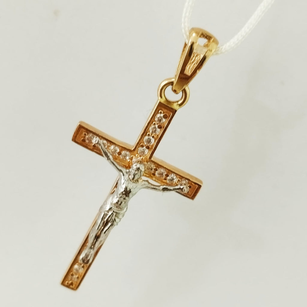 Dije cristo oro amarillo y blanco 3.7cm 2.6gr ID: 1213