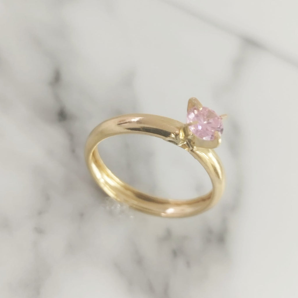 Anillo solitario con circon rosa T7 1.35gr ID: 1622