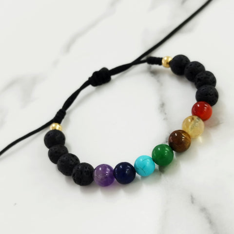 Pulsera tejida siete chakras con piedras de carbon y 2 #4 ID: 1642