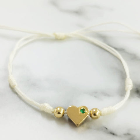 Pulsera tejida herraje corazon con esmeralda y bl 2#4 ID: 1664