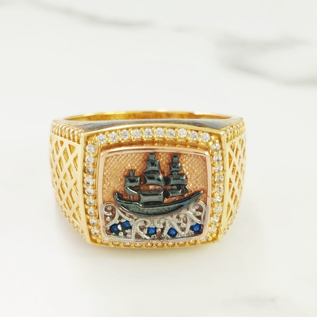 Anillo Barco Con Los Tres Oros T10 /7.8/gr ID: 2168