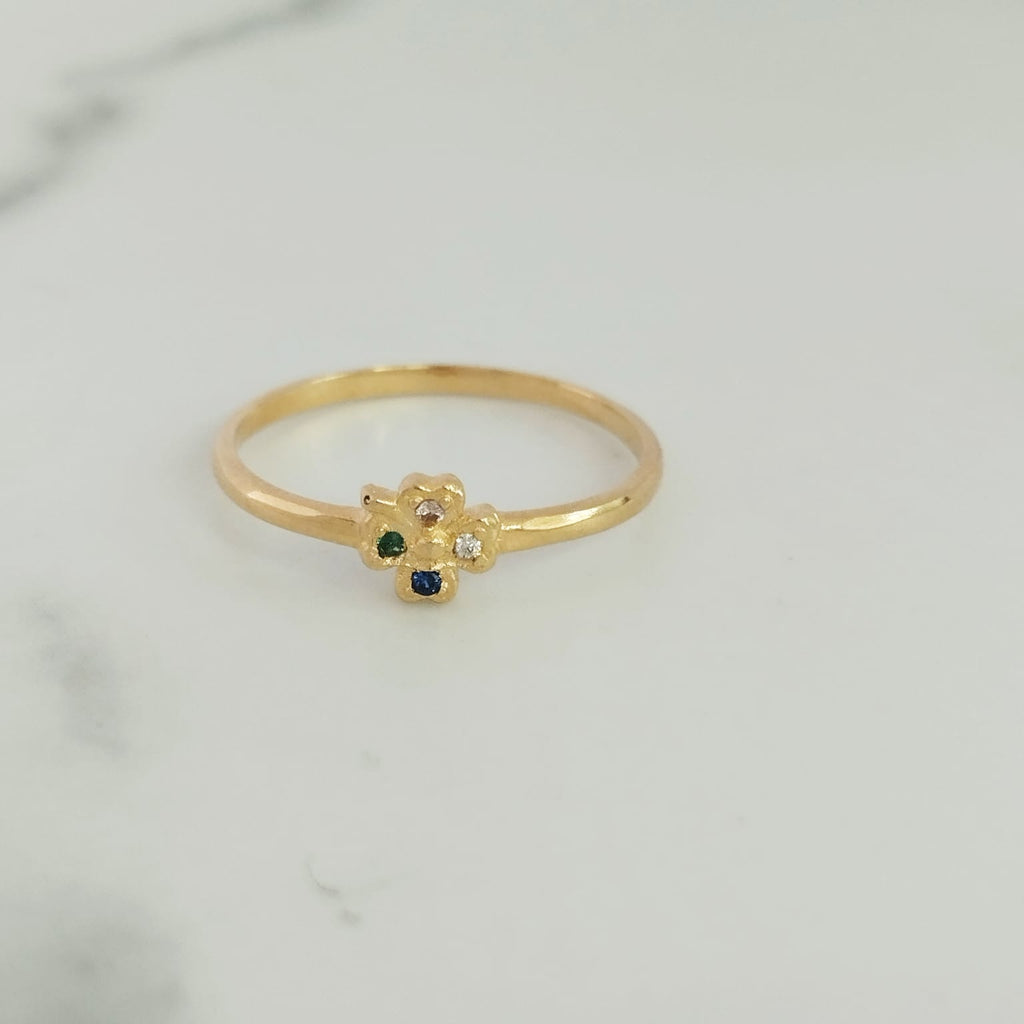 Anillo Flor Circon Blanco y Verde T7 /1/gr ID: 2323