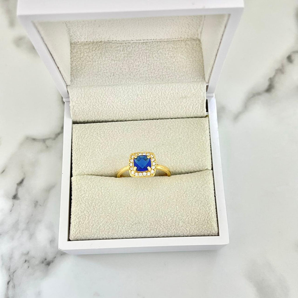 Anillo solitario cuadrado circón azul T7 /2.72/gr ID: 2933
