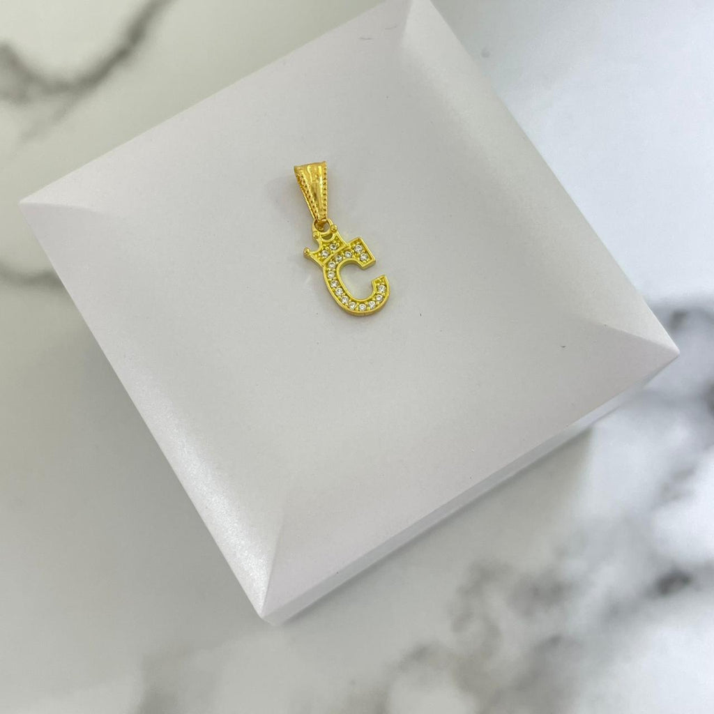 Dije Letra C Con Corona y Circon Blanco 2cm /0.77/gr ID: 2966