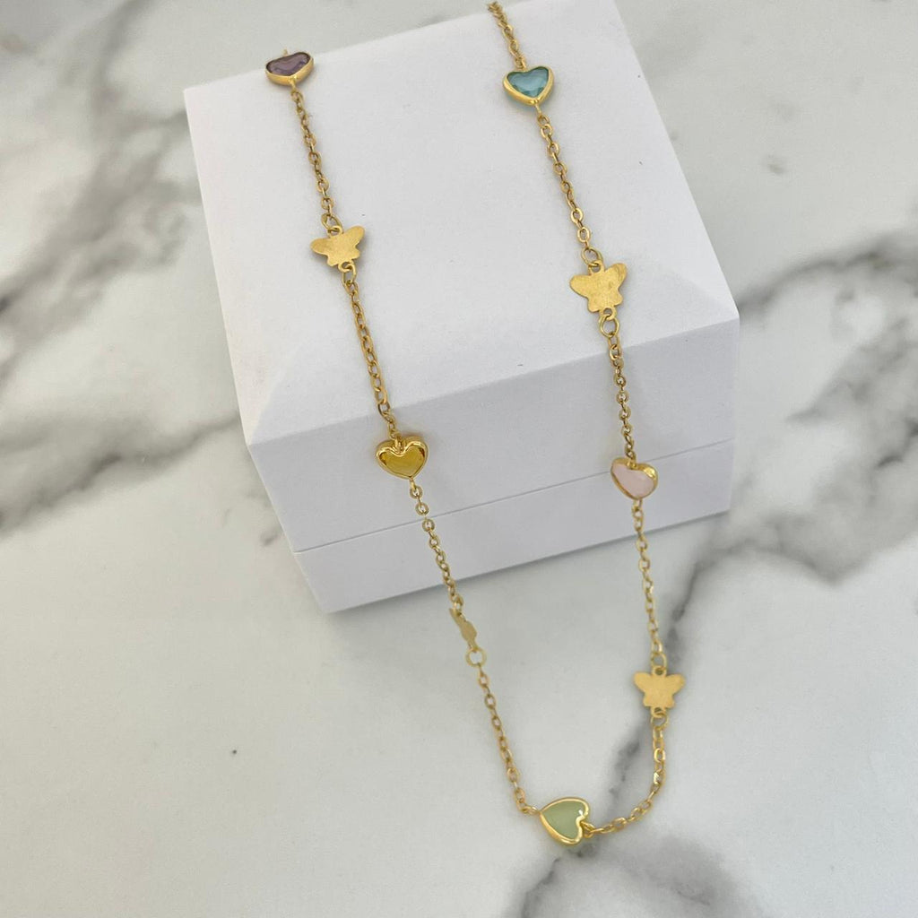 Cadena Rolon Con Mariposas y Corazones De Multicolor 45cm +2 /2.15/gr ID: 3022