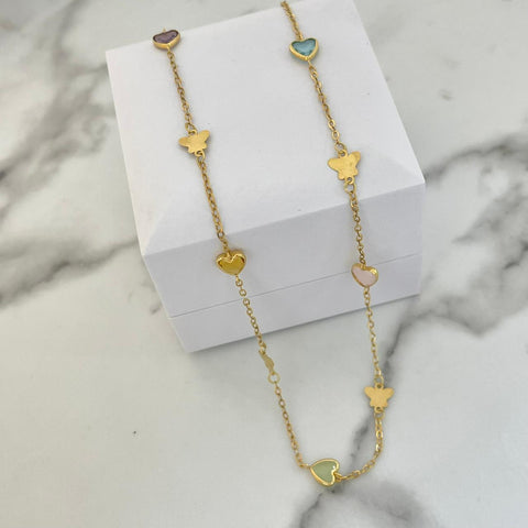 Cadena Rolon Con Mariposas y Corazones De Multicolor 45cm +2 /2.15/gr ID: 3022