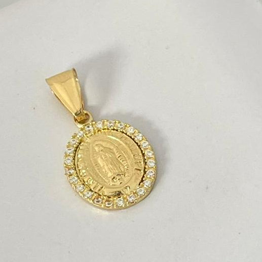 Dije Virgen Guadalupe Redondo Con Circon Blanco 2cm /0.85/gr ID: 3194
