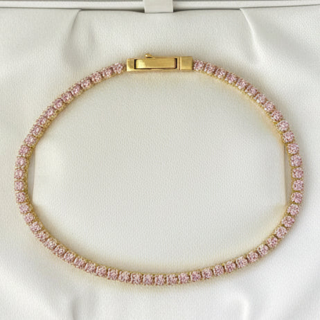 Pulso Tennis 18.5cm Swarovsky Rosado Oro Amarillo /2.73/gr ID: 818