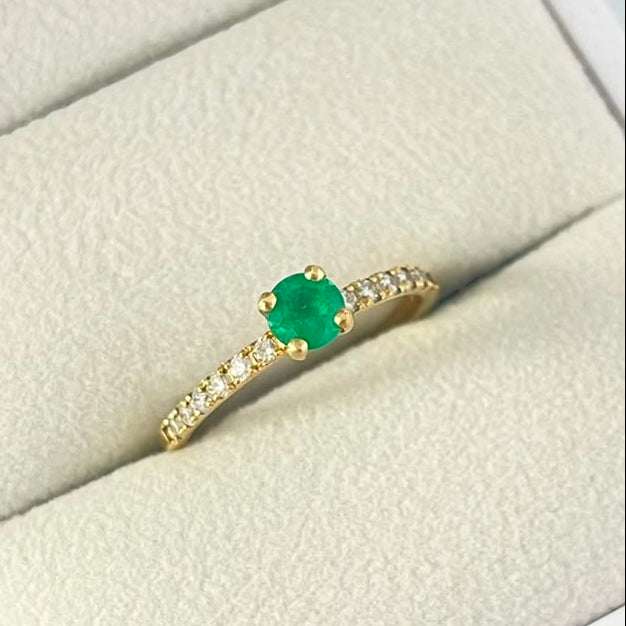 Anillo Solitario Esmeralda 0.315ct y Diamante 0.175ct T7 1.91gr ID: 1019