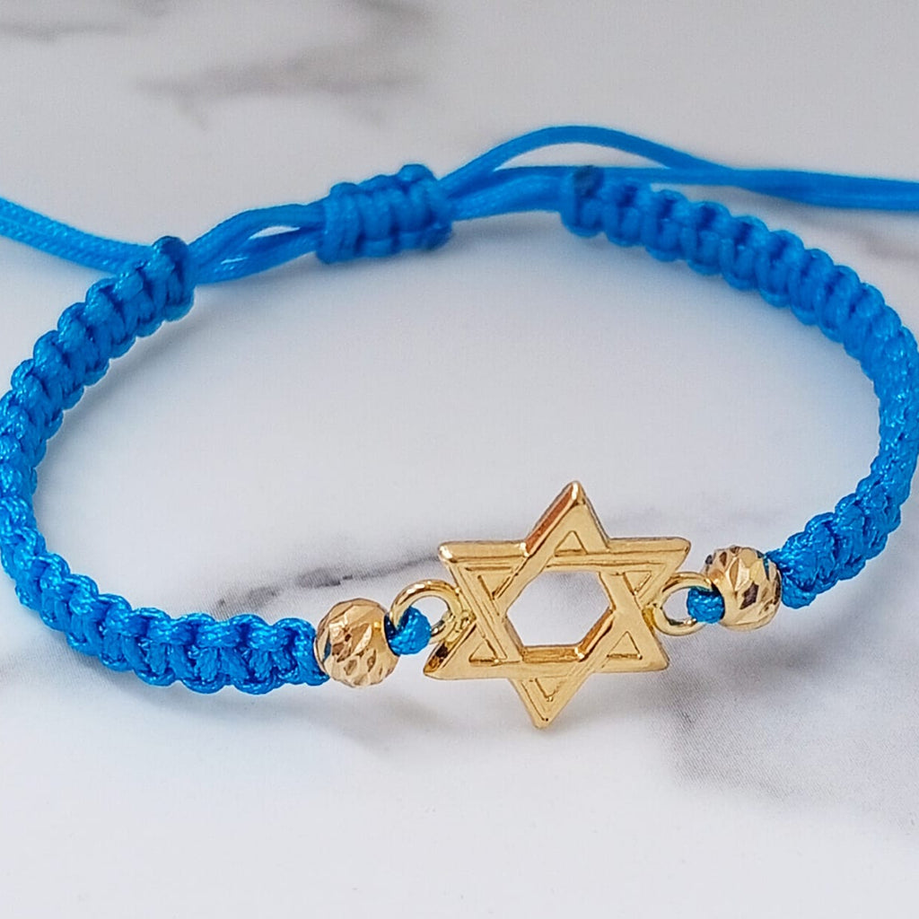 Pulsera Tejida Con Herraje Estrella De David y Dos Balines 4mm ID: 1072