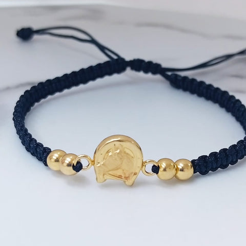 Pulsera Tejida Con Herraje Herradura Con Caballo y 4 Balines Lisos 4mm ID: 1073