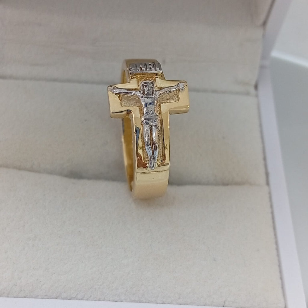 Anillo Cristo T9 3/3 Oro Amarillo y Blanco 18K /5.55/gr ID: 1089