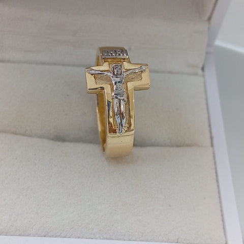 Anillo Cristo T9 3/3 Oro Amarillo y Blanco 18K /5.55/gr ID: 1089