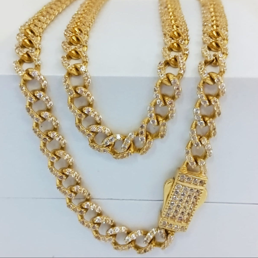 Cadena Cubana Monaco Circones Blancos Oro Amarillo +4 18K 45cm 5.3mm /18.13/gr ID: 1164