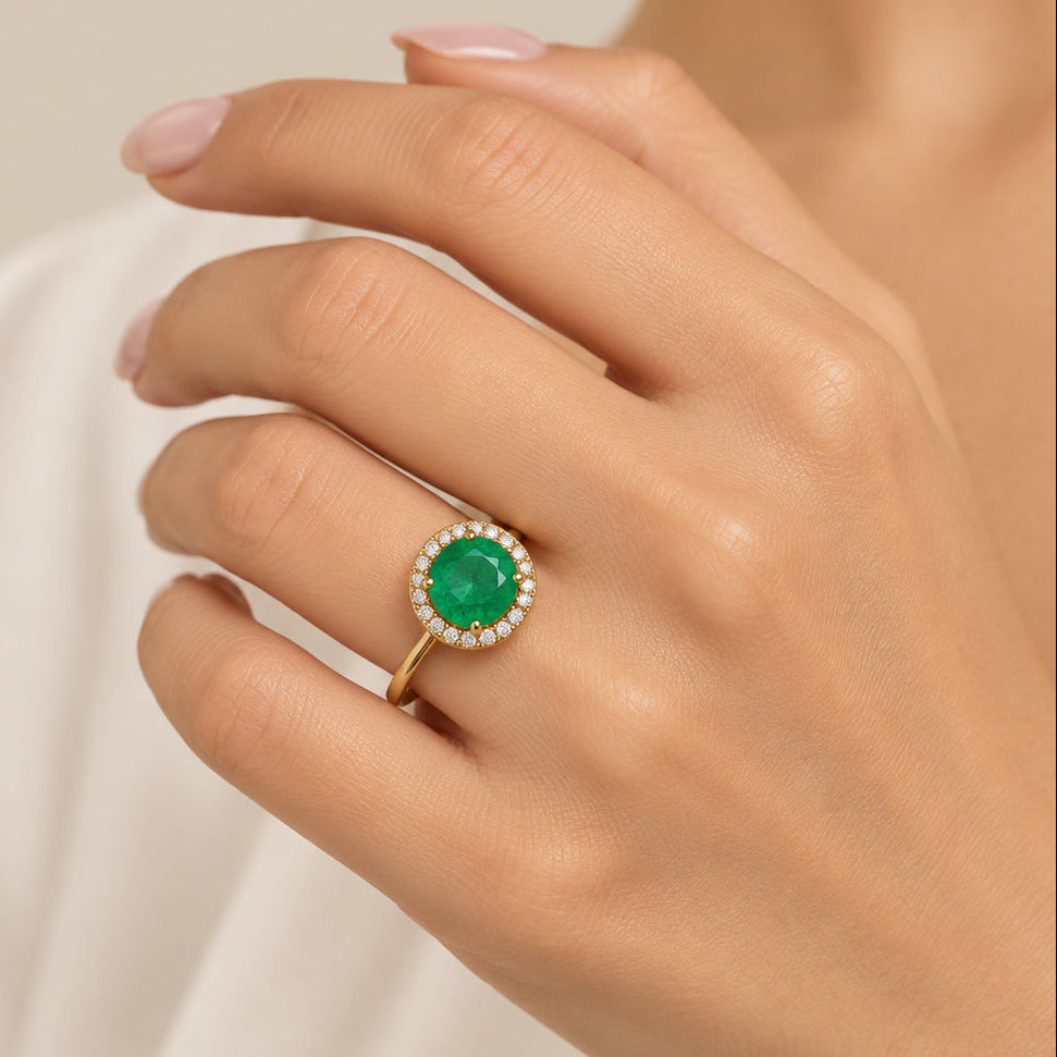 Anillo Redondo Esmeralda 1.0ct y Diamante 0.09ct 1.71gr T6 ID: 1203