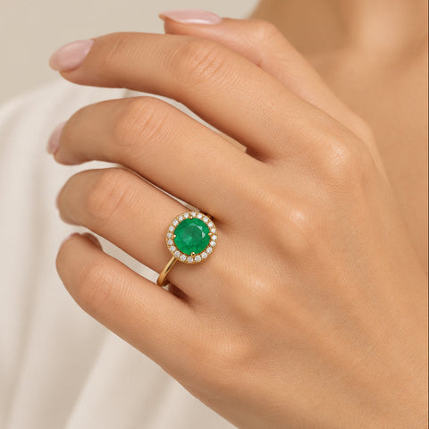 Anillo Redondo Esmeralda 1.0ct y Diamante 0.09ct 1.71gr T6 ID: 1203