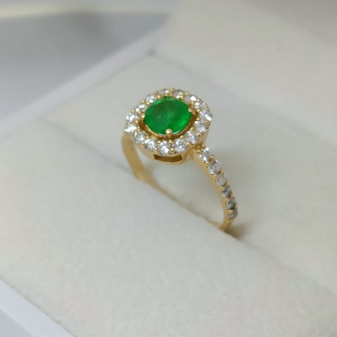 Anillo Alo Esmeralda Redonda 56 ptos + Diamantes 56 ptos T5 2.7gr ID: 1326